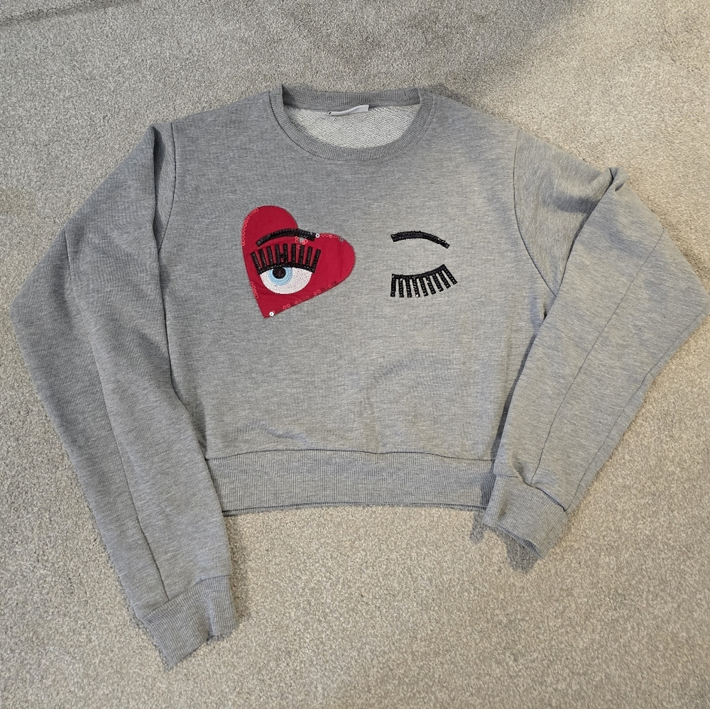Chiara Ferraagni lirting heart crop sweatshirt Size S Made In Italy